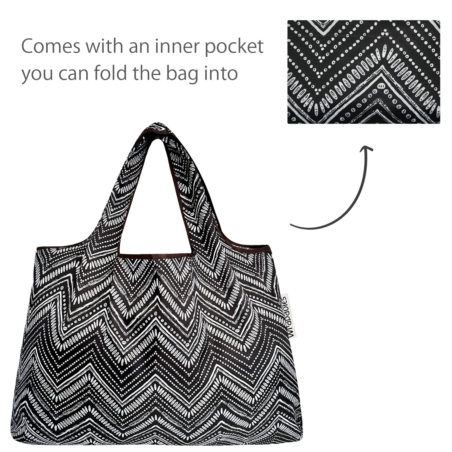 Allydrew Large & Small Foldable Tote Nylon Reusable Grocery Bags, Set Of 2, Intricate Chevron